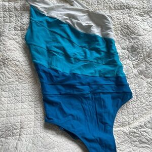 summersalt One-Piece Swimsuit in White and Teal-Blue Ombre